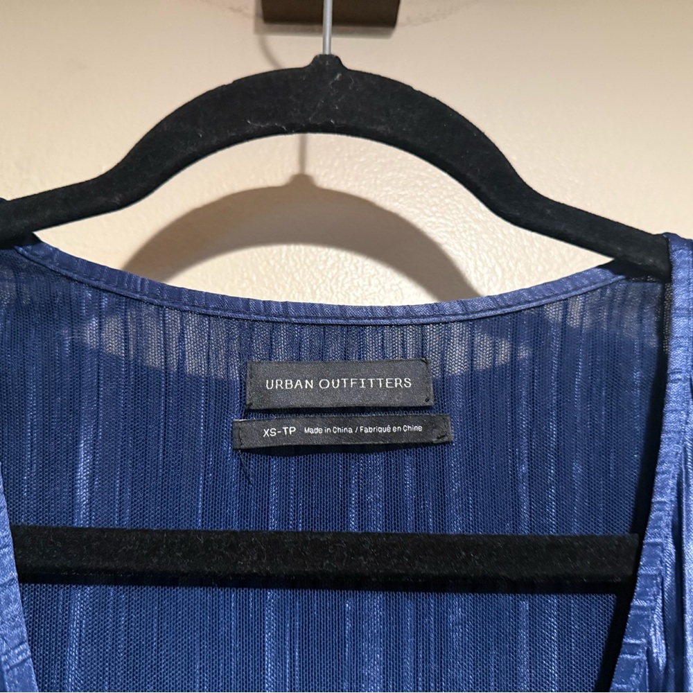 Urban Outfitters Miranda Metallic Navy Pleated Dress - Picture 5 of 8
